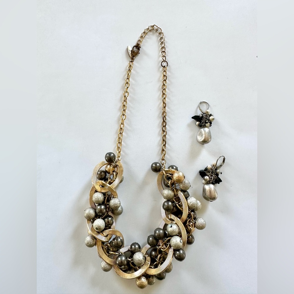 Gray, Silver and Gold Necklace and Earring Set